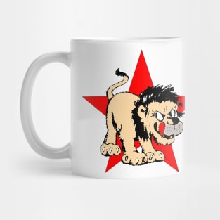 Hungry lion with out tongue and star in the background Mug